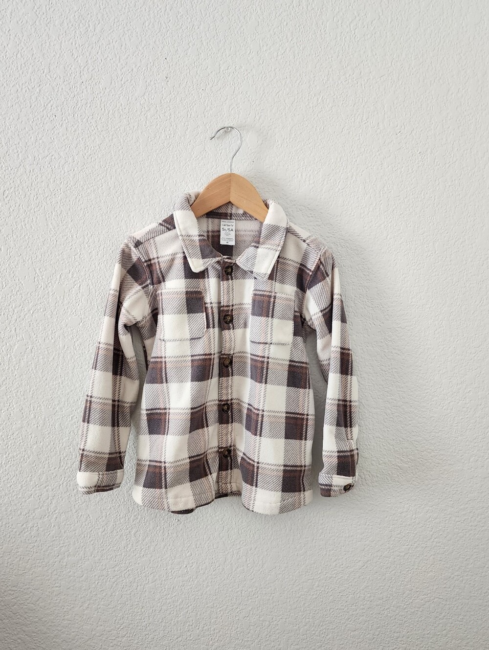 Carter's Boys 5T Brown Cream Plaid Fleece Button Up Shirt